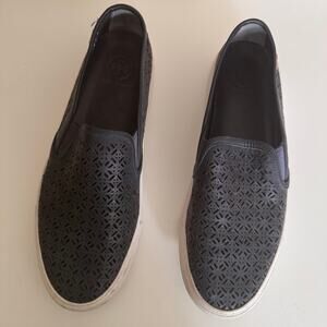 Tory Burch Lennon Navy Blue Perforated Leather Slip On Sneakers Size 10